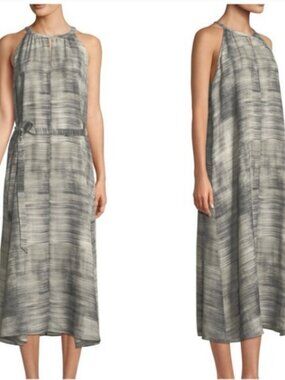 Eileen Fisher 100% Silk Limestone Daze Tea Length Halter Dress Size Small